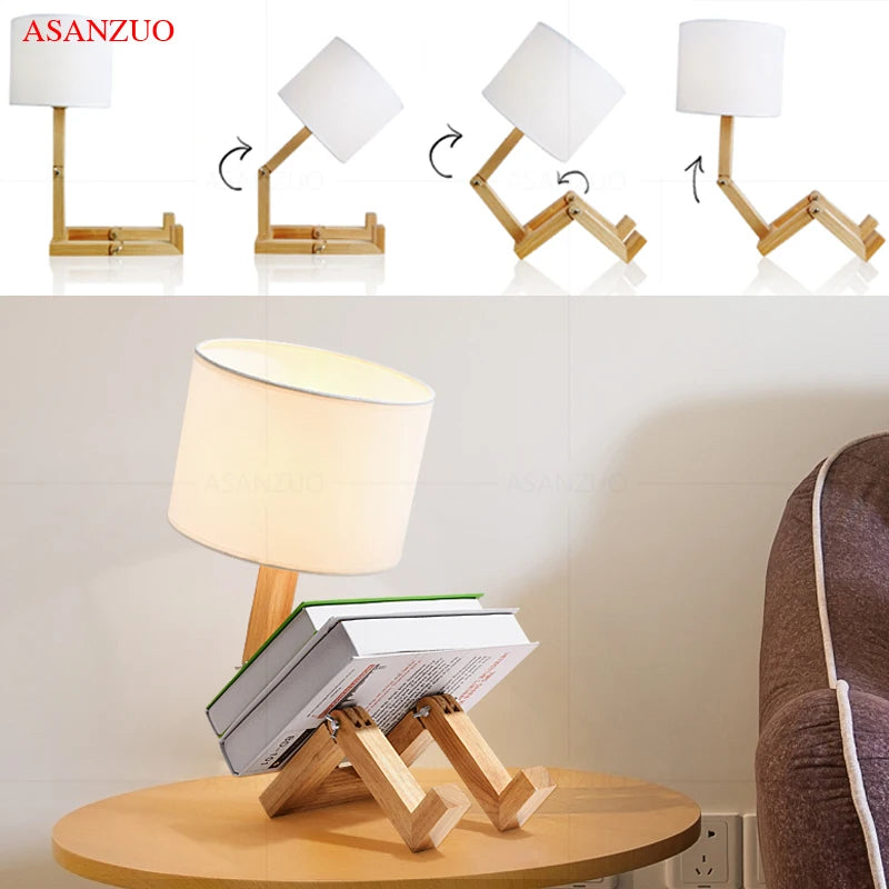 Nordic Art Wooden Robot Shaped Table Lamp