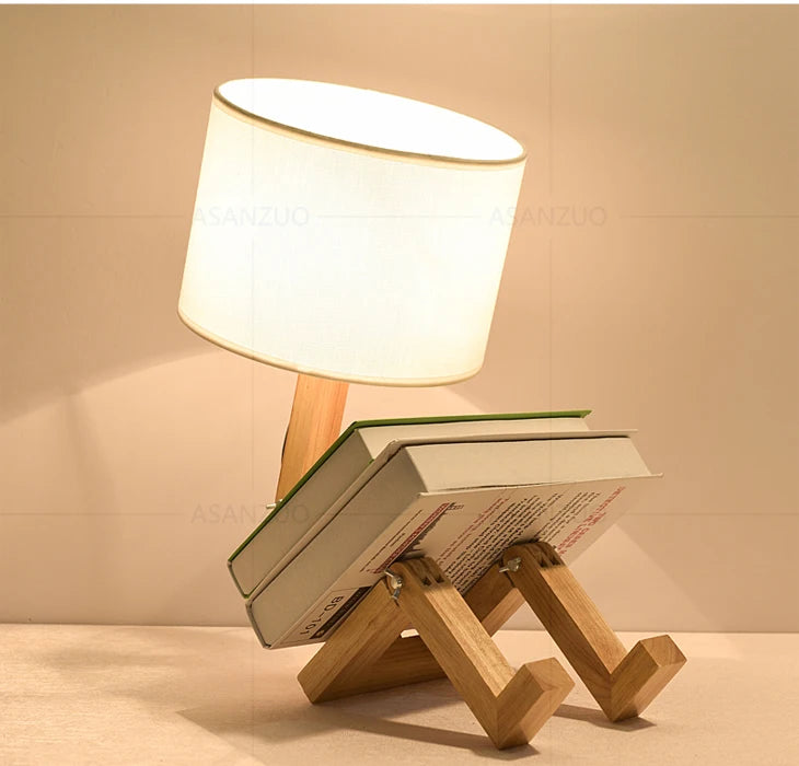 Nordic Art Wooden Robot Shaped Table Lamp