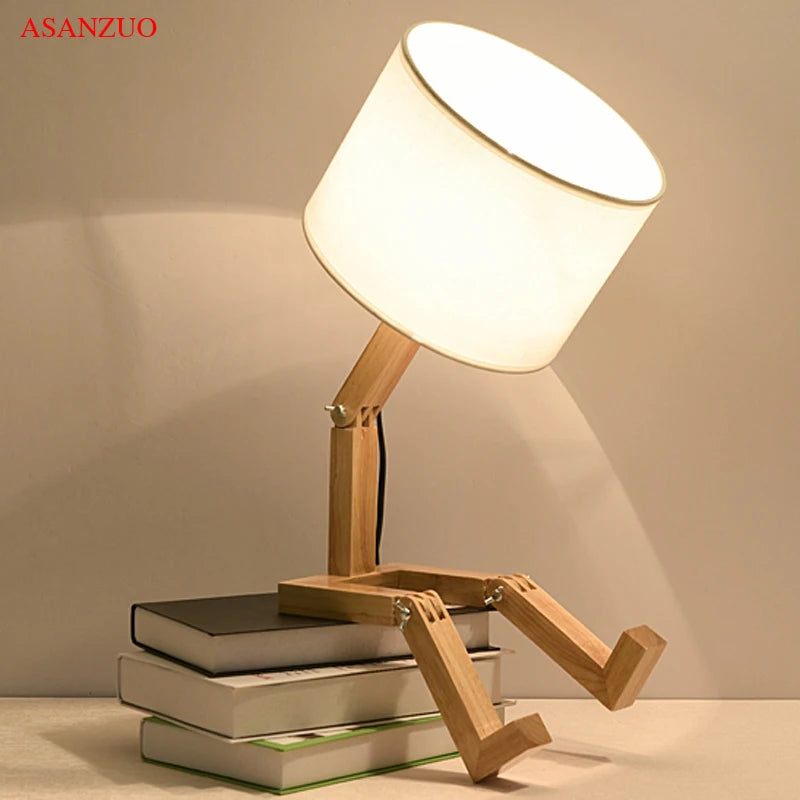Nordic Art Wooden Robot Shaped Table Lamp
