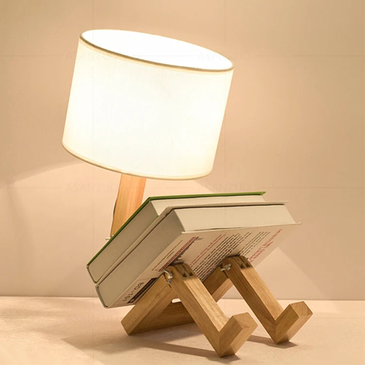 Nordic Art Wooden Robot Shaped Table Lamp