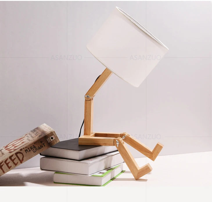 Nordic Art Wooden Robot Shaped Table Lamp