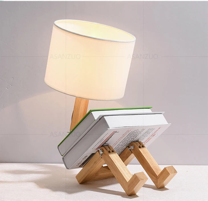 Nordic Art Wooden Robot Shaped Table Lamp