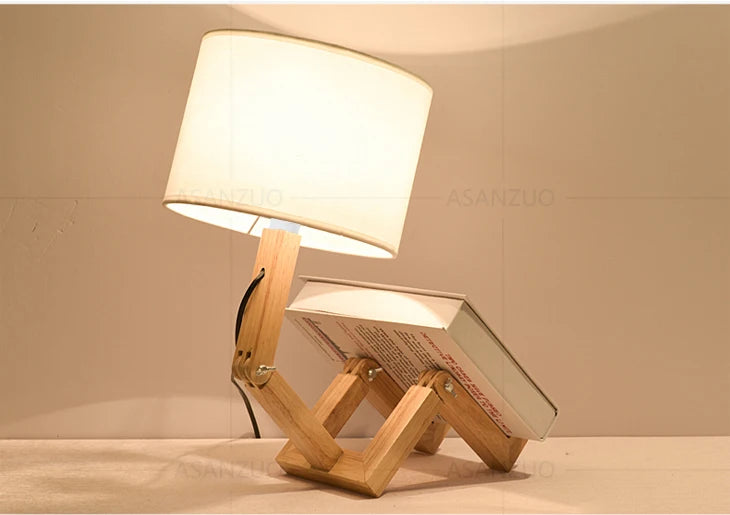 Nordic Art Wooden Robot Shaped Table Lamp
