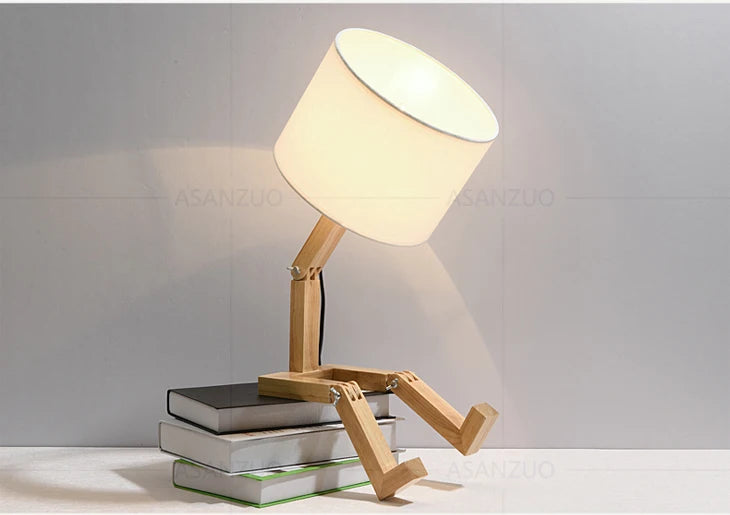 Nordic Art Wooden Robot Shaped Table Lamp