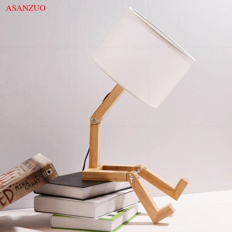 Nordic Art Wooden Robot Shaped Table Lamp