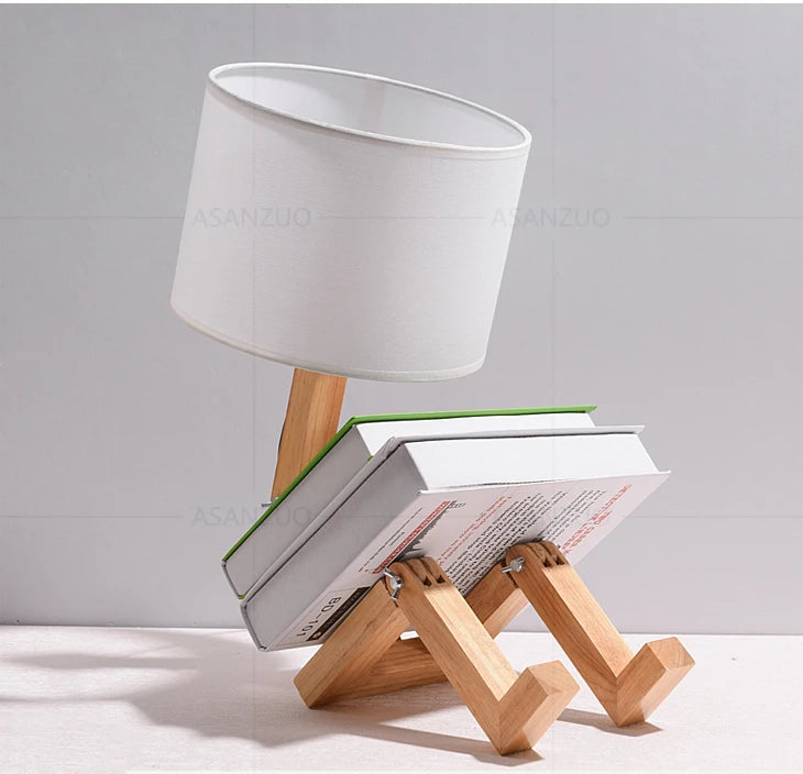 Nordic Art Wooden Robot Shaped Table Lamp