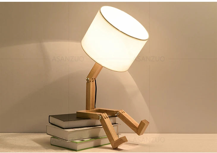 Nordic Art Wooden Robot Shaped Table Lamp