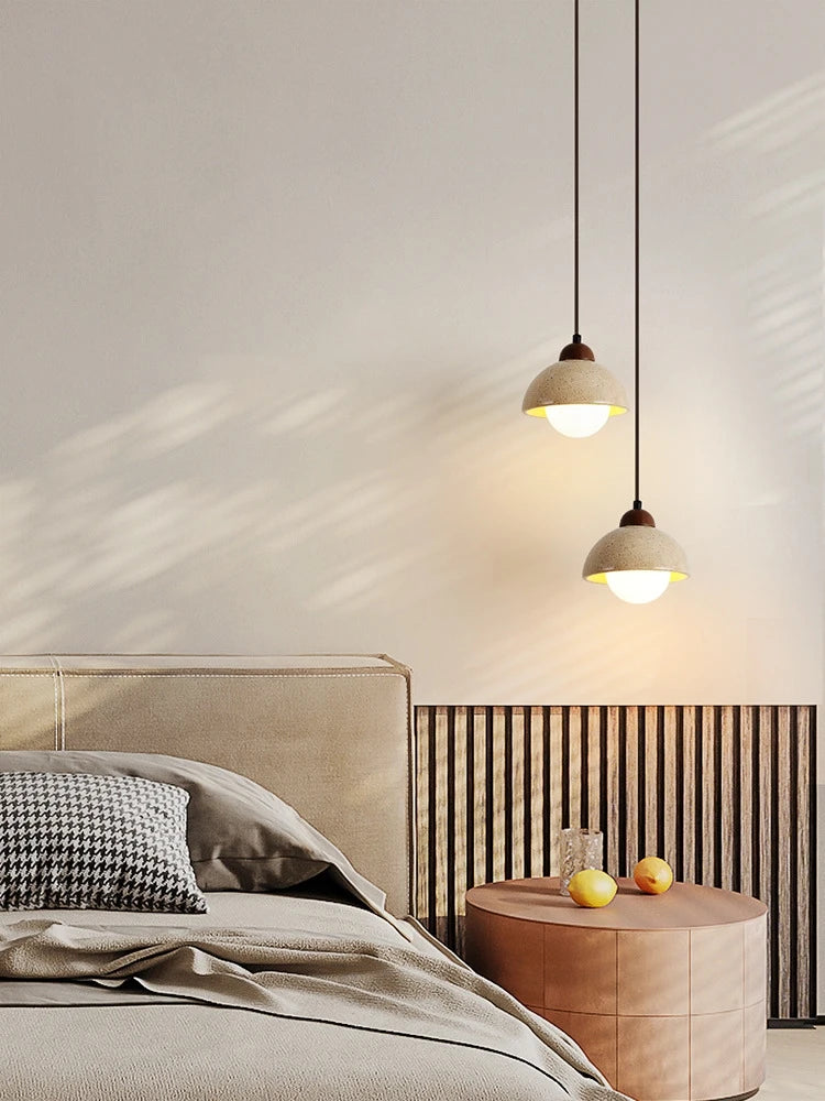 Natural Stone Pendant Light Dark Wood E27 G9 Bulb