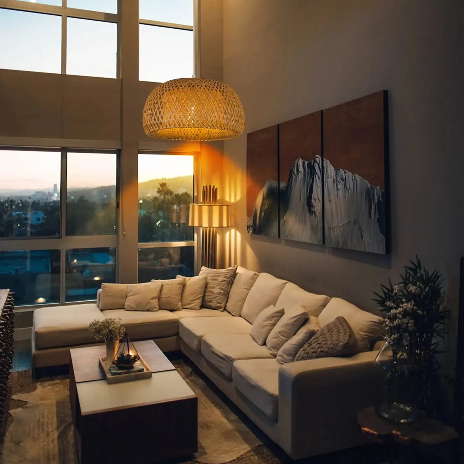 Bamboo Lantern Pendant Lamp Natural Rattan