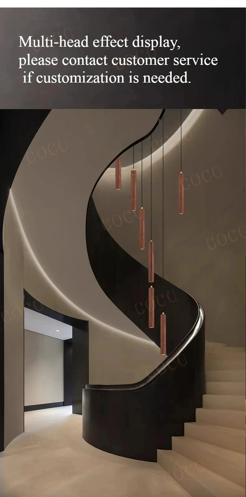 Rotary staircase, North American black walnut villa living room