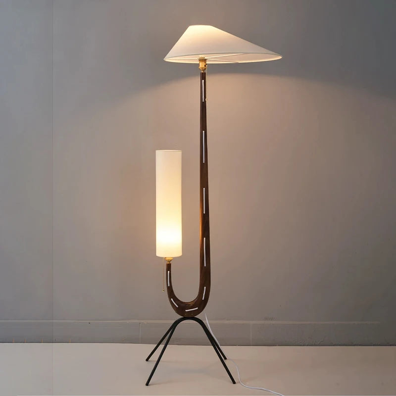 Nordic Wabi Sabi Solid Wood Fabric Led Floor Lamp