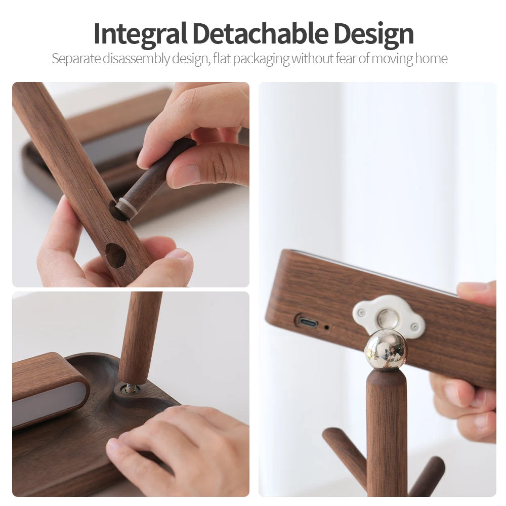 Nordic Wood LED Desk Lamp Branches Storage