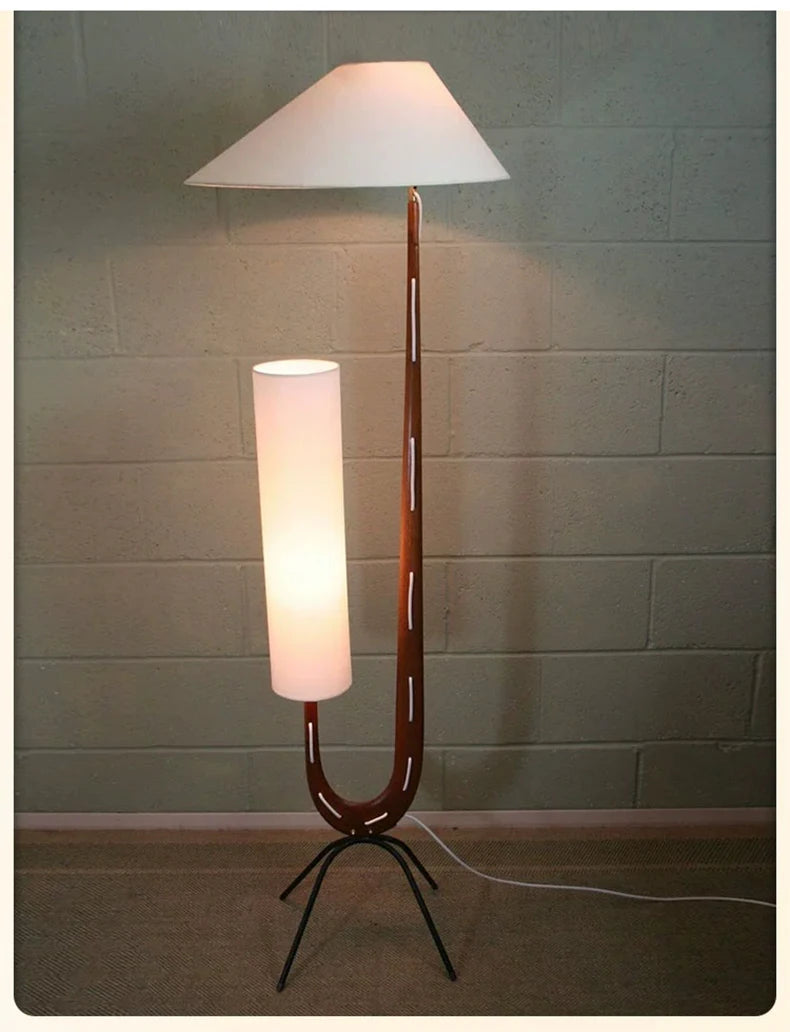 Nordic Wabi Sabi Solid Wood Fabric Led Floor Lamp