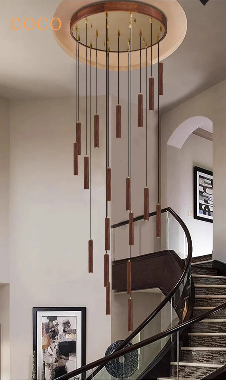 Rotary staircase, North American black walnut villa living room