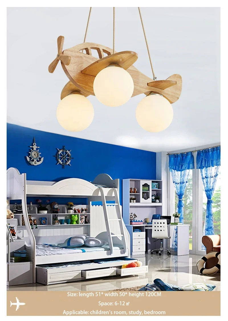 Kids Room Nordic Solid Wood Plane Chandelier