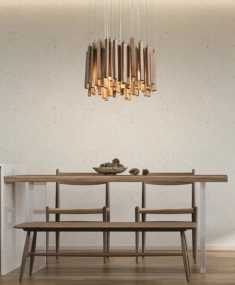 Retro Wooden Hanging Chandelier Light