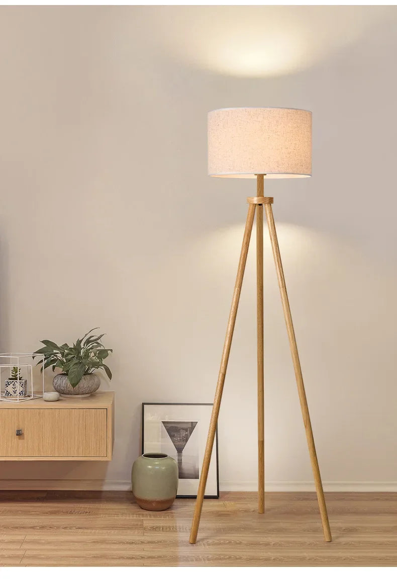 Tripod Design Wood E27 Led Floor Lamp