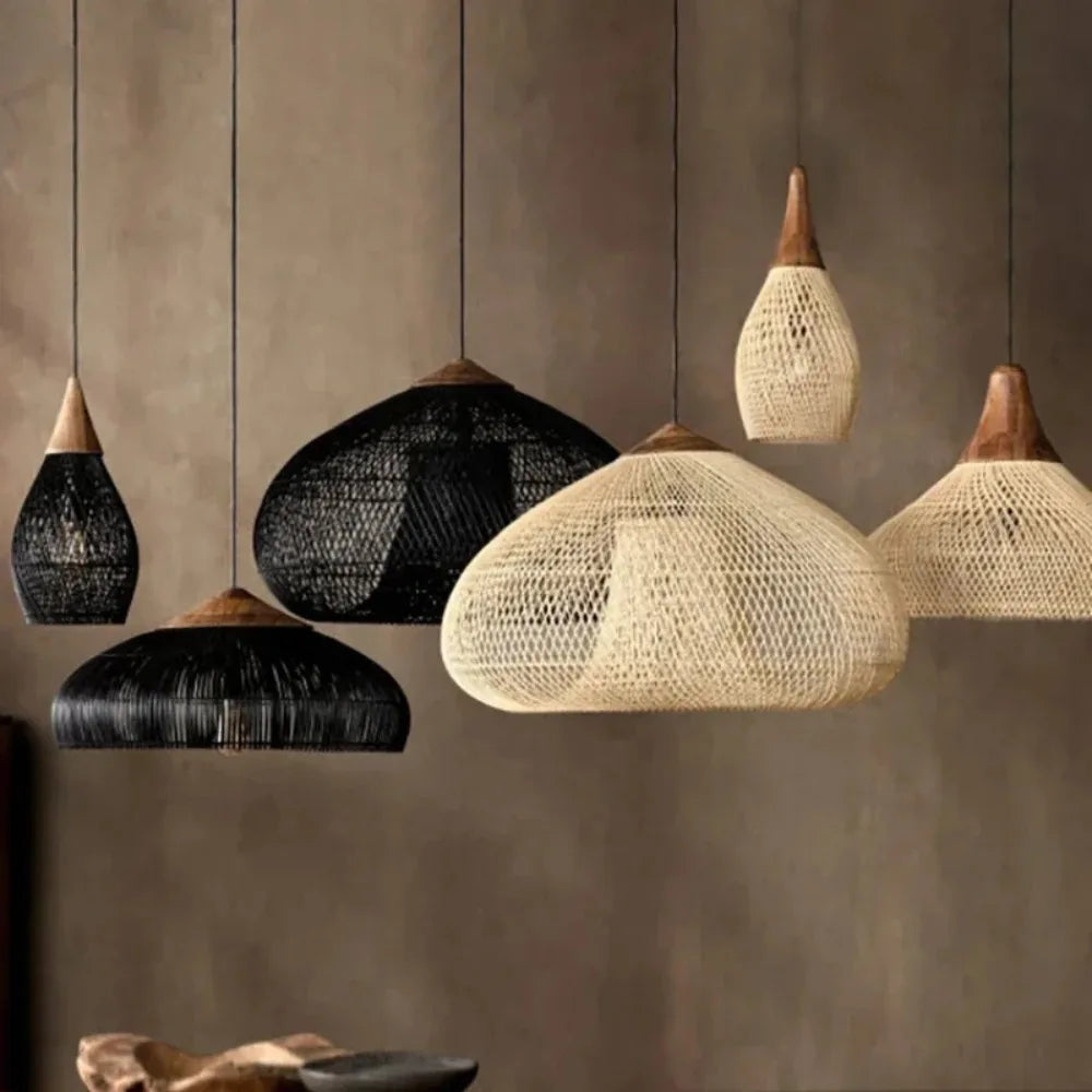 Handmade Rattan Black Pendant Light