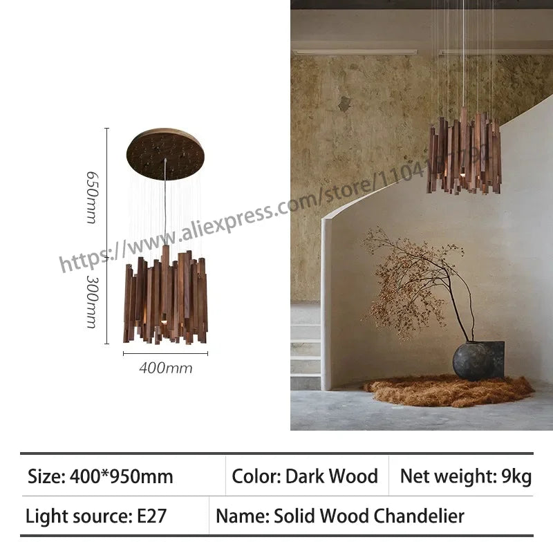 Retro Wooden Hanging Chandelier Light