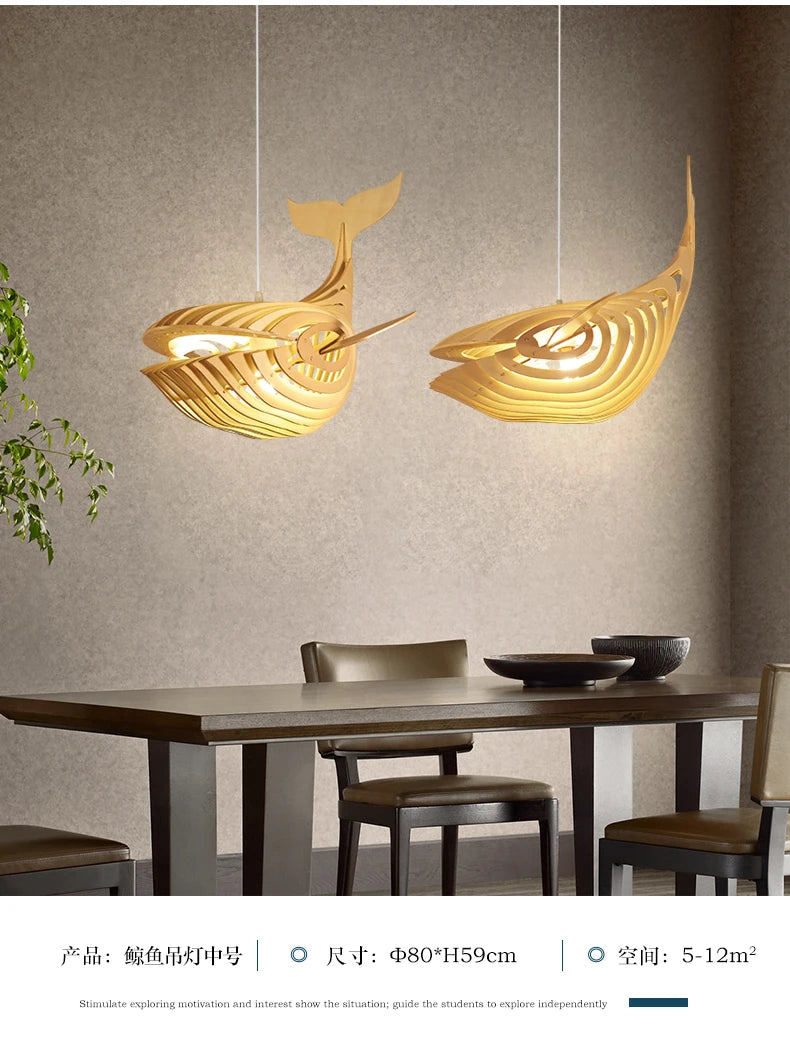 Wooden Art Fish E27 Led Pendant Light