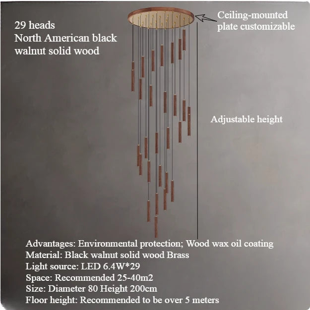 Rotary staircase, North American black walnut villa living room