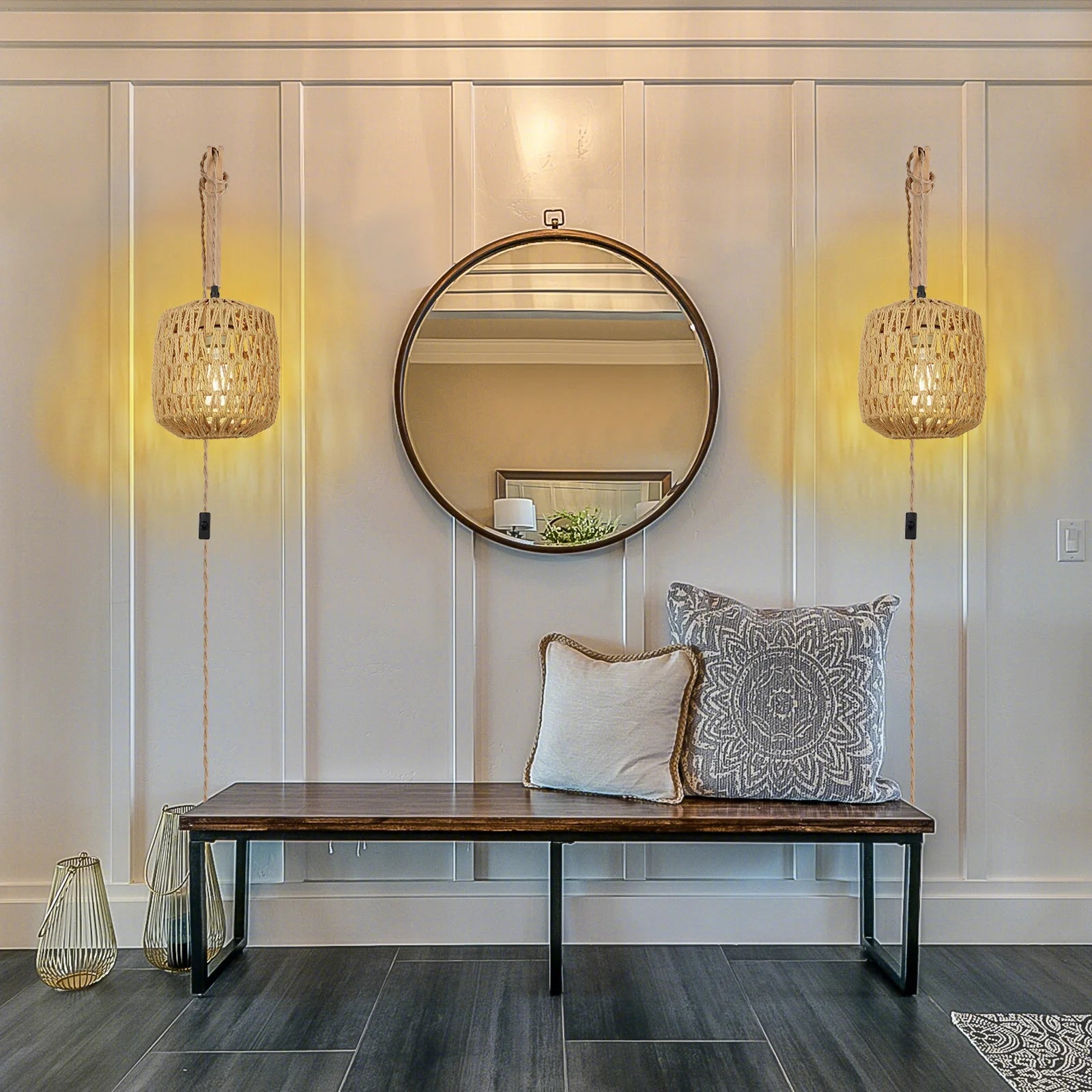 Led Rattan Wall Lamp Bedroom Living Room