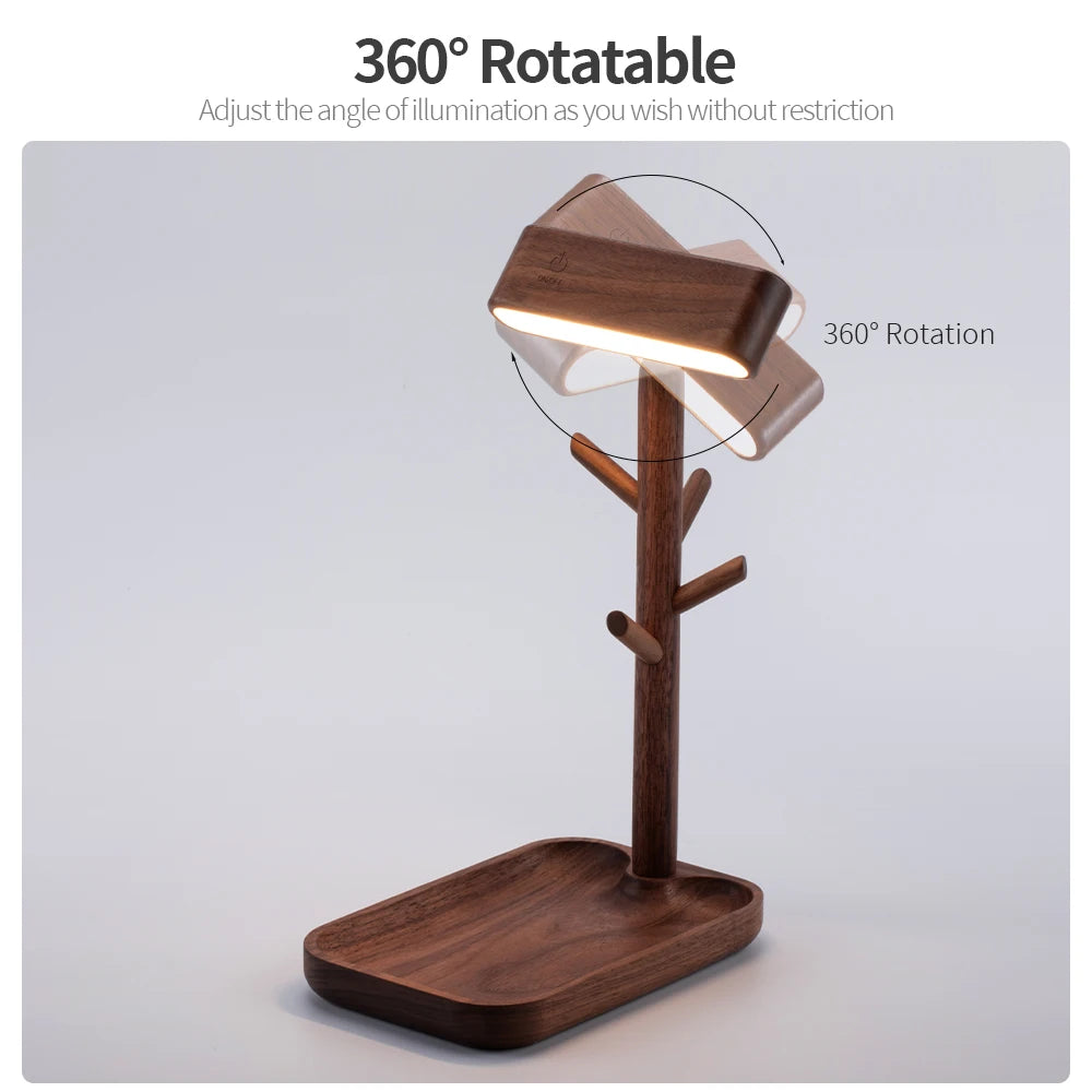 Nordic Wood LED Desk Lamp Branches Storage
