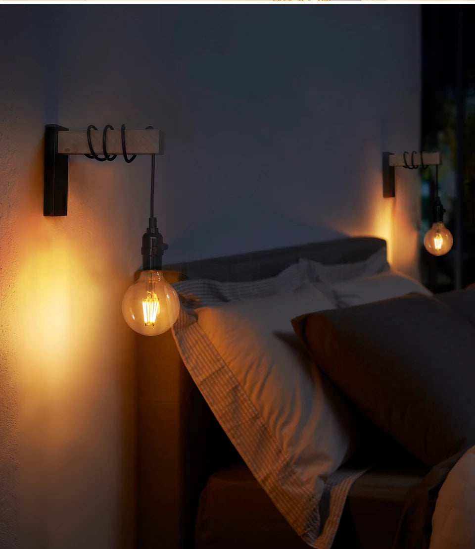 110V/220V Wall light With Switch Function Iron Wood Wall Lamp