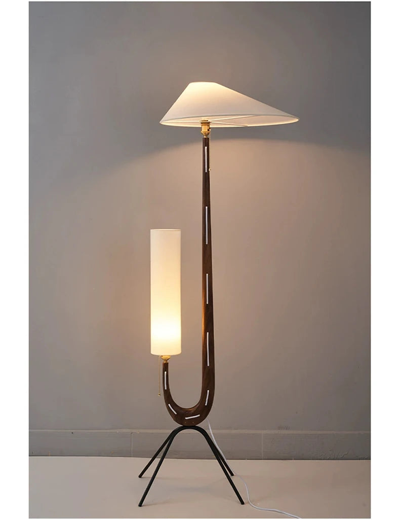 Nordic Wabi Sabi Solid Wood Fabric Led Floor Lamp