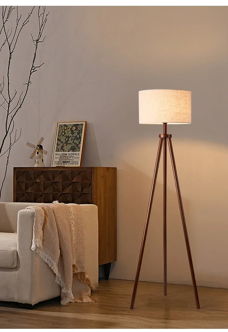 Tripod Design Wood E27 Led Floor Lamp