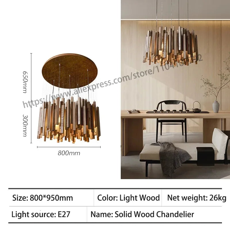 Retro Wooden Hanging Chandelier Light