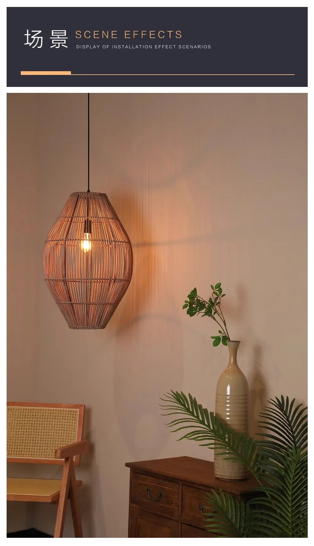 Vintage Handmade Rattan Led Chandelier Lantern Bamboo lamp