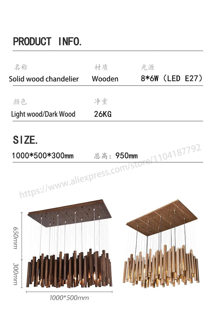 Retro Wooden Hanging Chandelier Light