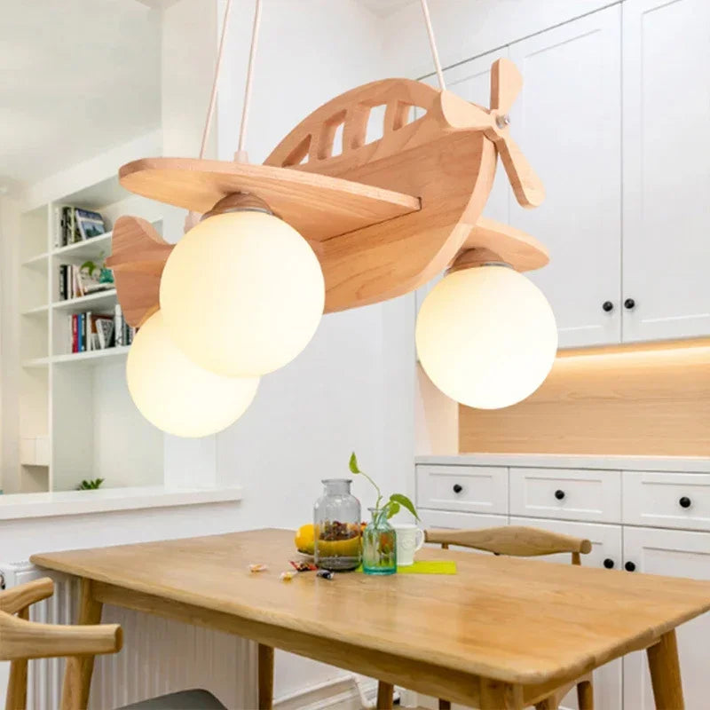 Kids Room Nordic Solid Wood Plane Chandelier