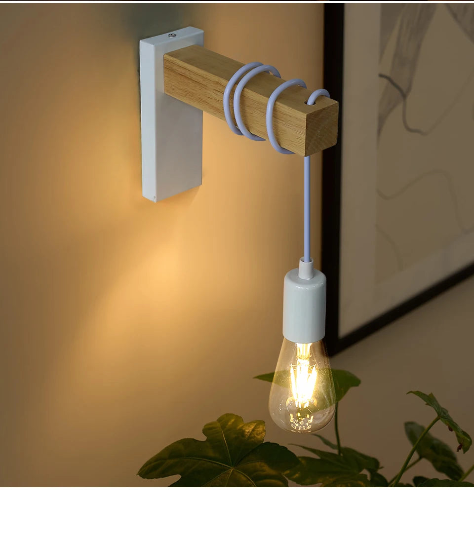 110V/220V Wall light With Switch Function Iron Wood Wall Lamp