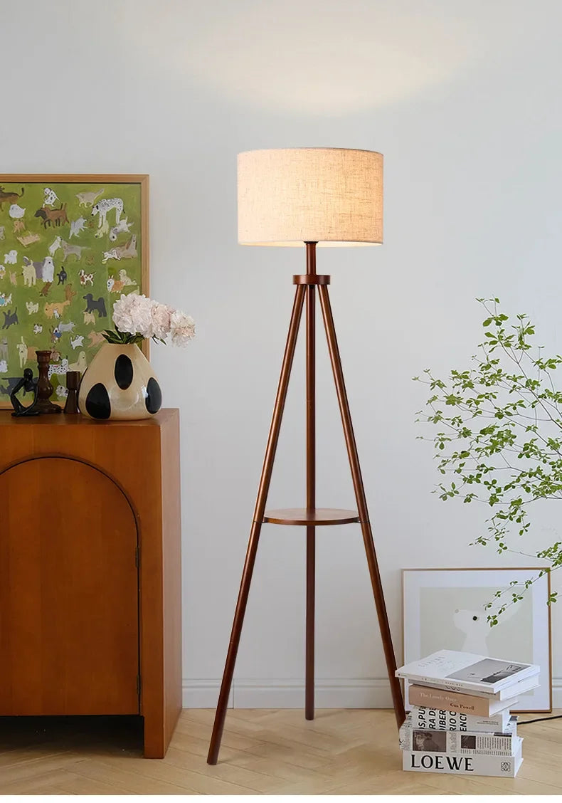 Tripod Design Wood E27 Led Floor Lamp