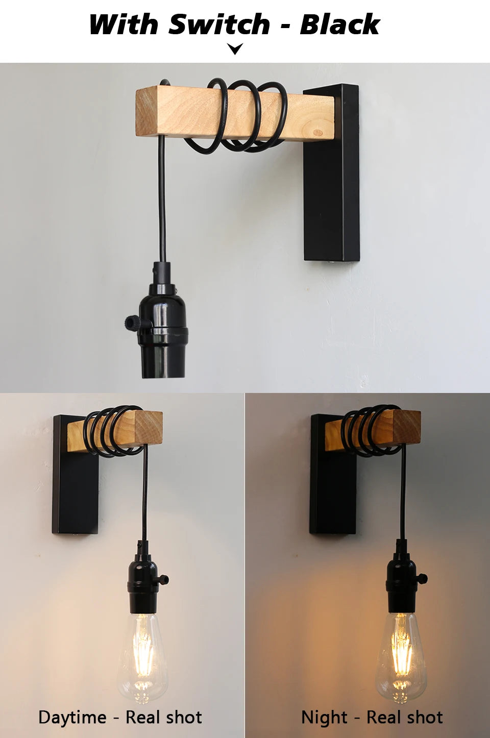 110V/220V Wall light With Switch Function Iron Wood Wall Lamp