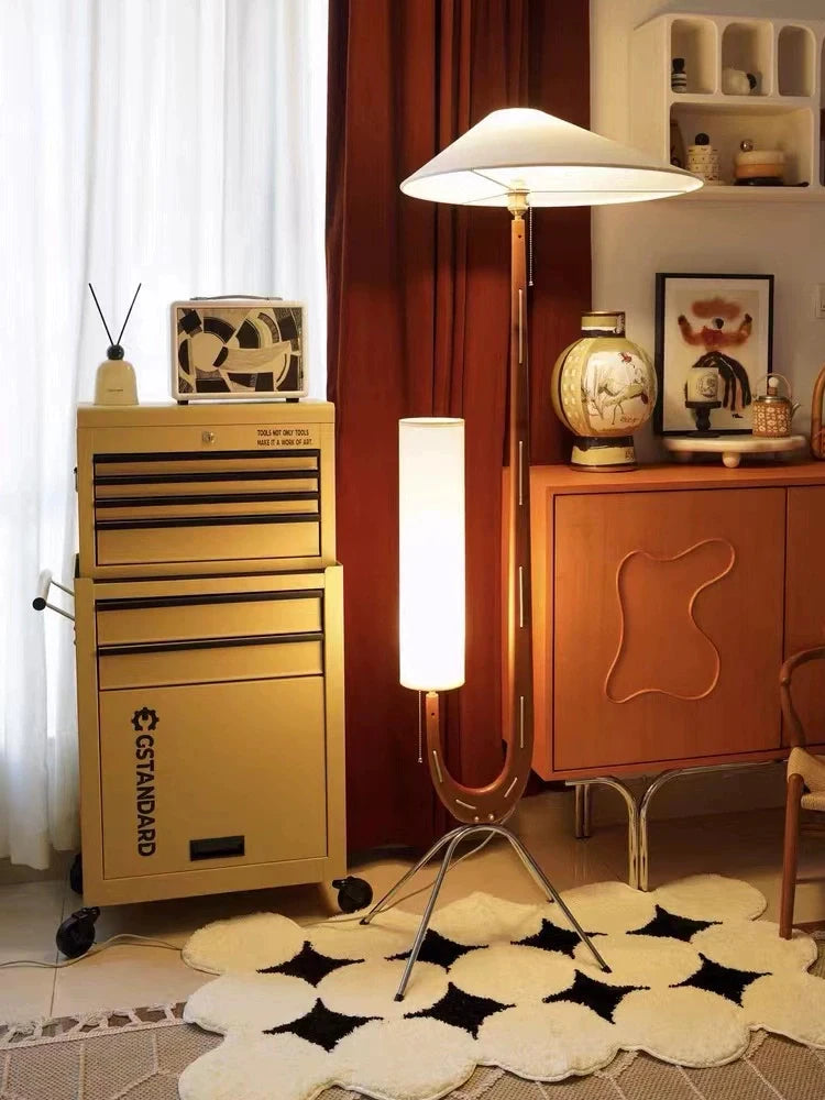 Nordic Wabi Sabi Solid Wood Fabric Led Floor Lamp
