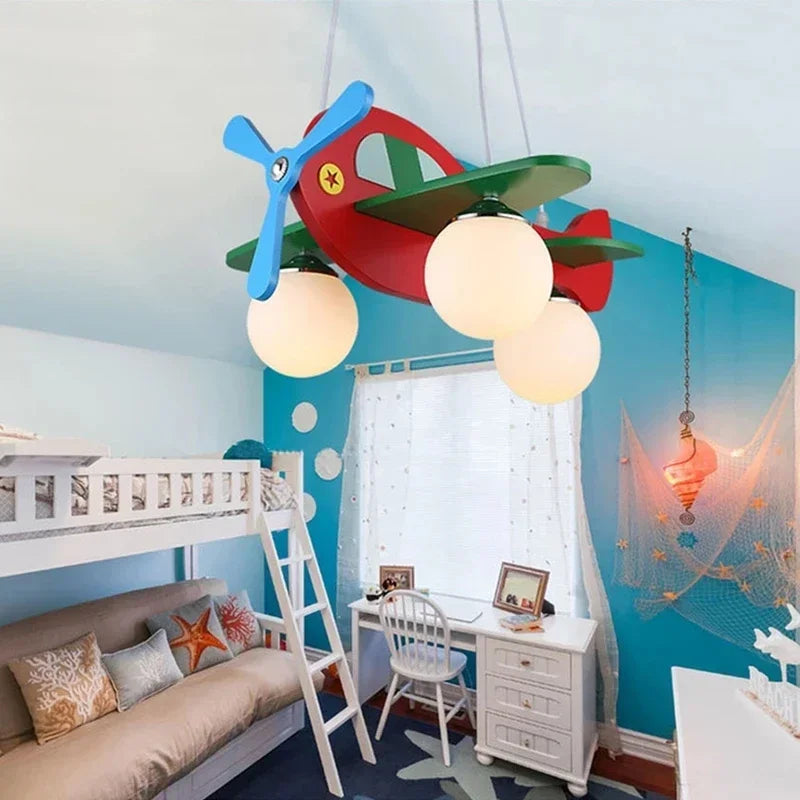 Kids Room Nordic Solid Wood Plane Chandelier