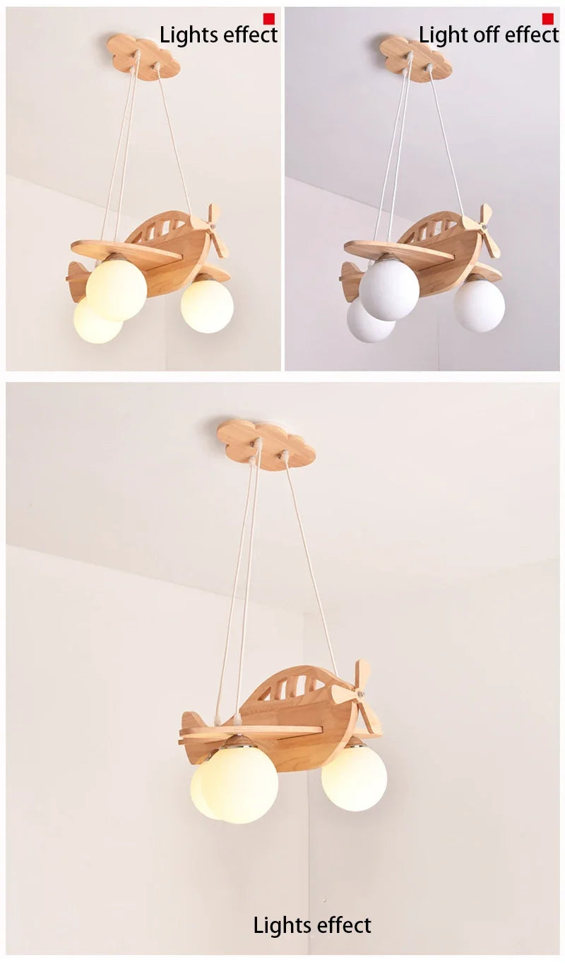 Kids Room Nordic Solid Wood Plane Chandelier