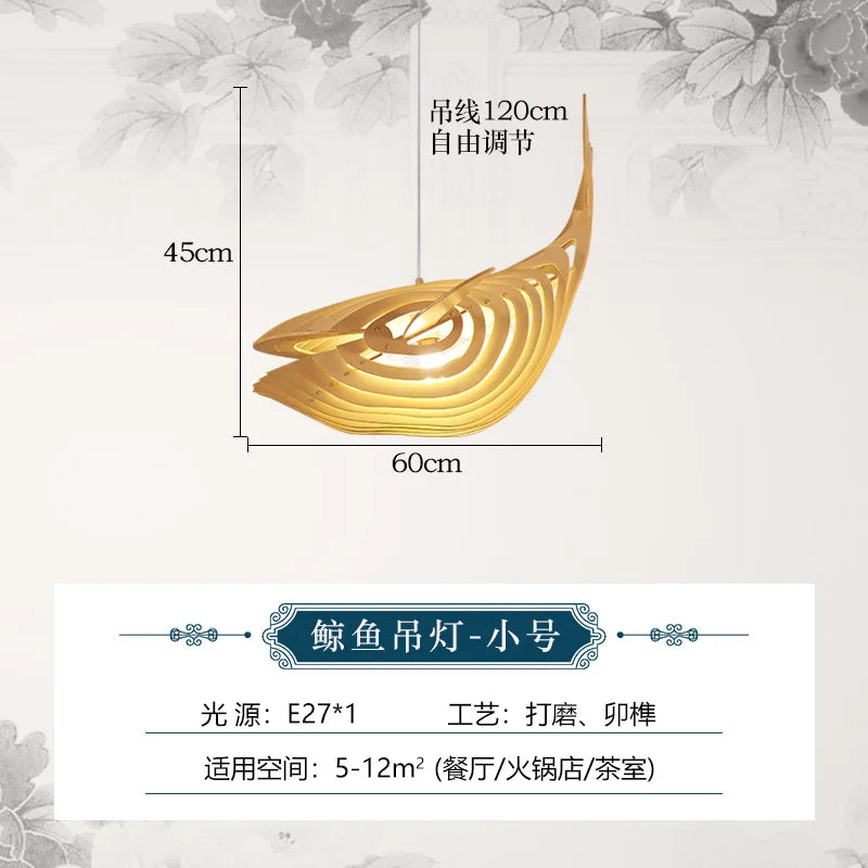 Wooden Art Fish E27 Led Pendant Light