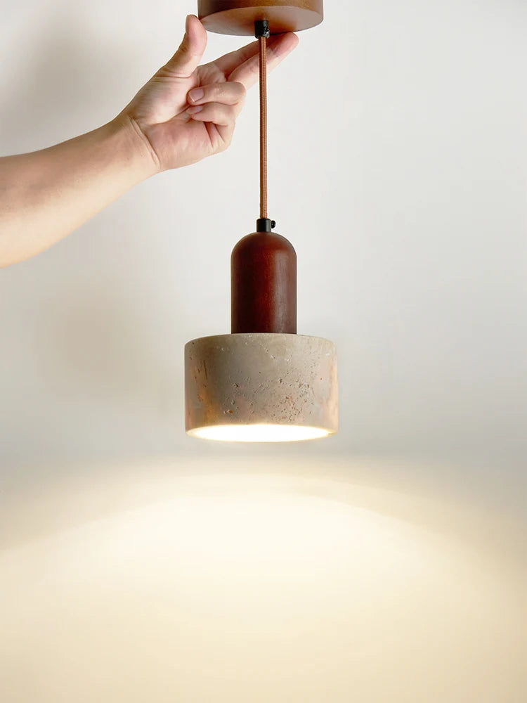 Natural Stone Pendant Light Dark Wood E27 G9 Bulb