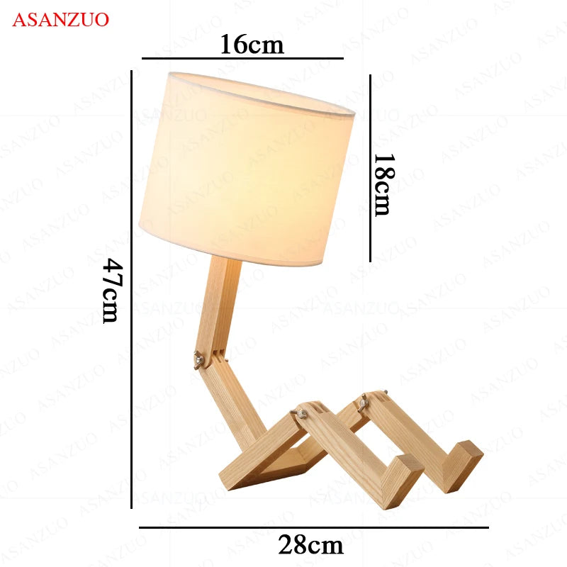 Nordic Art Wooden Robot Shaped Table Lamp