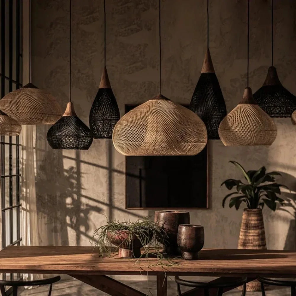 Handmade Rattan Black Pendant Light