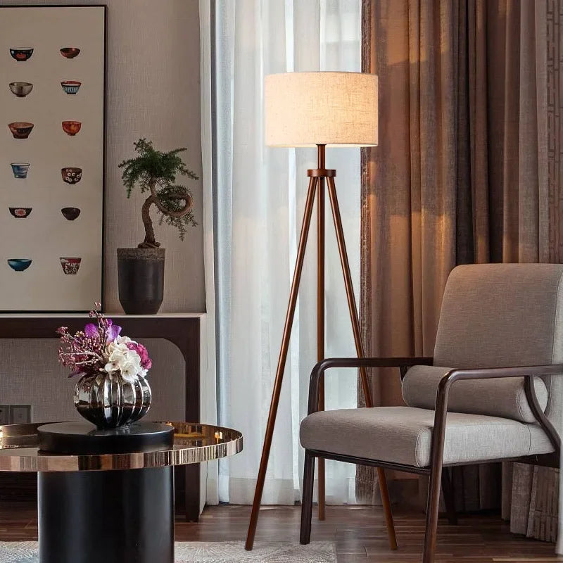 Tripod Design Wood E27 Led Floor Lamp