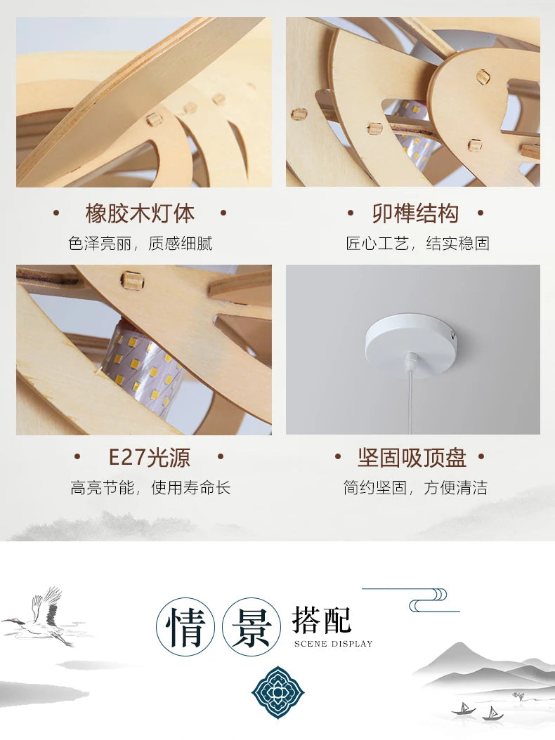 Wooden Art Fish E27 Led Pendant Light