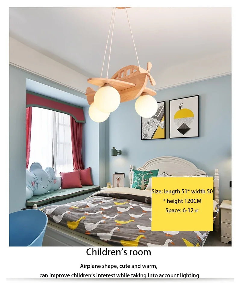 Kids Room Nordic Solid Wood Plane Chandelier