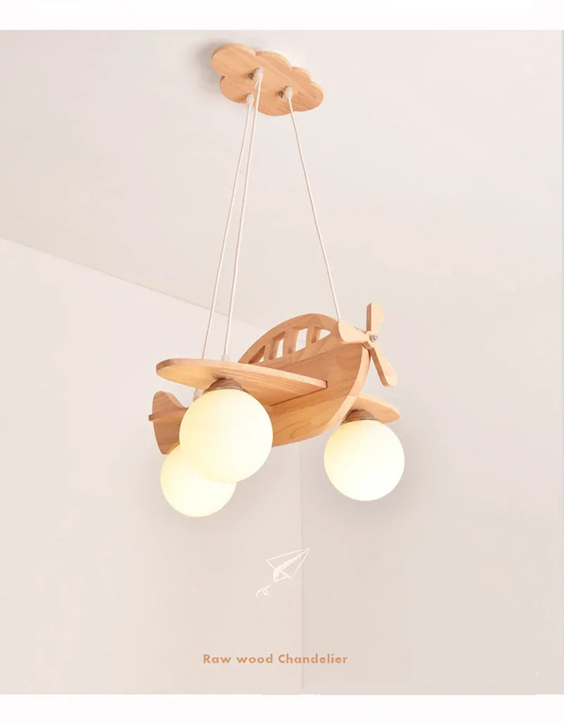 Kids Room Nordic Solid Wood Plane Chandelier