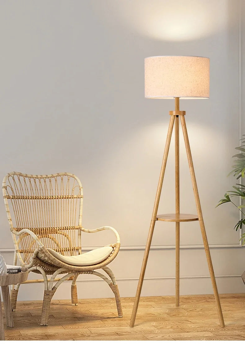 Tripod Design Wood E27 Led Floor Lamp
