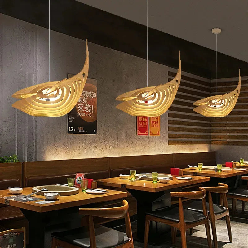 Wooden Art Fish E27 Led Pendant Light
